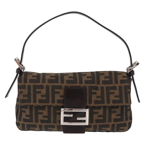 FENDI Zucca Canvas Mamma Baguette Shoulder Bag Black Brown Auth 206109V