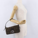 FENDI Zucca Canvas Mamma Baguette Shoulder Bag Black Brown Auth 206109V-28