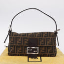 FENDI Zucca Canvas Mamma Baguette Shoulder Bag Black Brown Auth 206109V-12