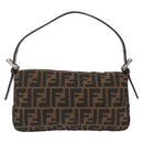 FENDI Zucca Canvas Mamma Baguette Shoulder Bag Black Brown Auth 206109V-2