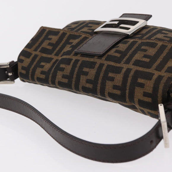 FENDI Zucca Canvas Mamma Baguette Shoulder Bag Black Brown Auth 206109V