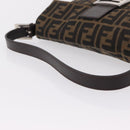 FENDI Zucca Canvas Mamma Baguette Shoulder Bag Black Brown Auth 206109V-8