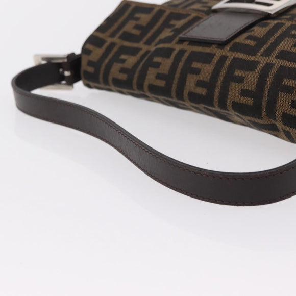 FENDI Zucca Canvas Mamma Baguette Shoulder Bag Black Brown Auth 206109V