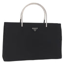PRADA Metal Handle Hand Bag Nylon Black Silver Auth 206110A-1