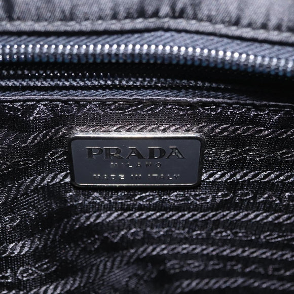 PRADA Metal Handle Hand Bag Nylon Black Silver Auth 206110A