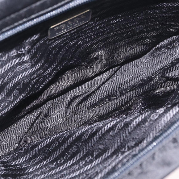 PRADA Metal Handle Hand Bag Nylon Black Silver Auth 206110A