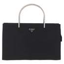 PRADA Metal Handle Hand Bag Nylon Black Silver Auth 206110A-13