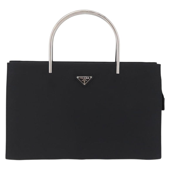 PRADA Metal Handle Hand Bag Nylon Black Silver Auth 206110A
