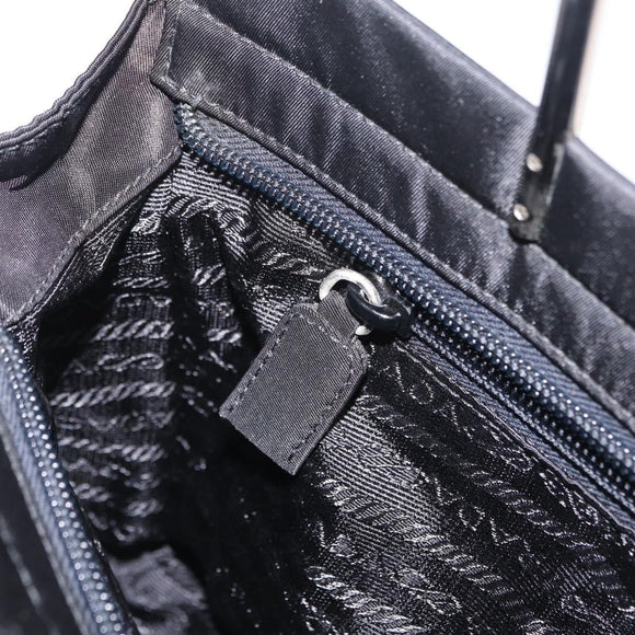 PRADA Metal Handle Hand Bag Nylon Black Silver Auth 206110A