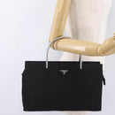 PRADA Metal Handle Hand Bag Nylon Black Silver Auth 206110A-23