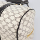 CELINE Macadam Canvas Boston Bag PVC Leather White Gold Auth 206111V-15