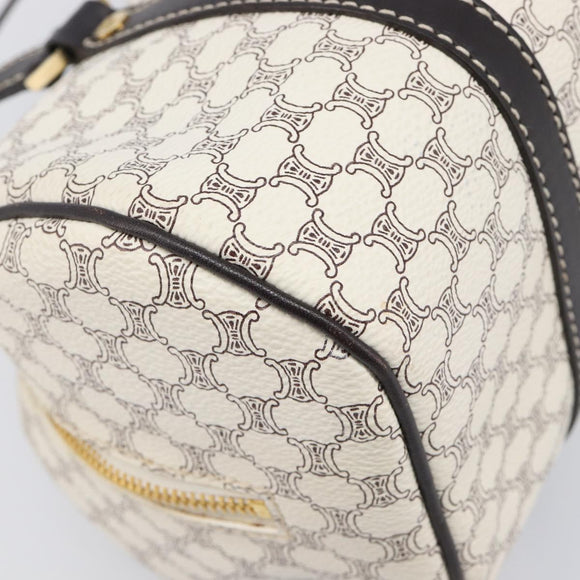 CELINE Macadam Canvas Boston Bag PVC Leather White Gold Auth 206111V