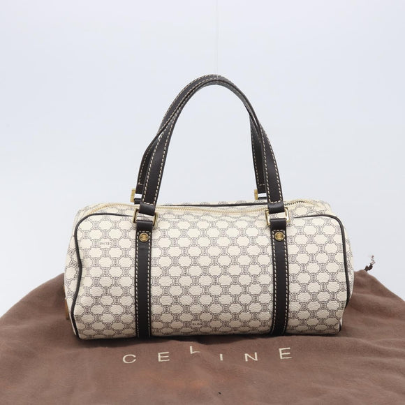 CELINE Macadam Canvas Boston Bag PVC Leather White Gold Auth 206111V