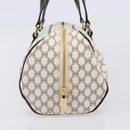CELINE Macadam Canvas Boston Bag PVC Leather White Gold Auth 206111V-4