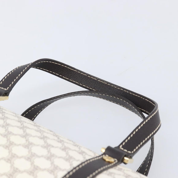 CELINE Macadam Canvas Boston Bag PVC Leather White Gold Auth 206111V