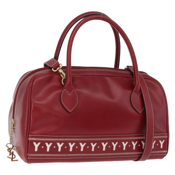 SAINT LAURENT Hand Bag Leather 2way Red Gold Auth 206113V
