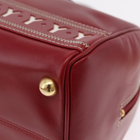 SAINT LAURENT Hand Bag Leather 2way Red Gold Auth 206113V