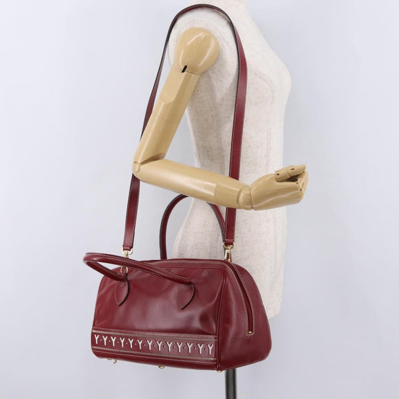 SAINT LAURENT Hand Bag Leather 2way Red Gold Auth 206113V