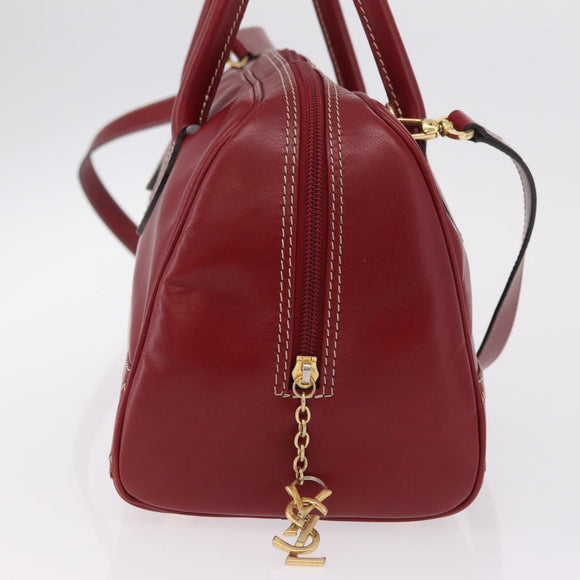 SAINT LAURENT Hand Bag Leather 2way Red Gold Auth 206113V