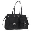 PRADA Tote Bag Nylon Black Silver Auth 206115V-1