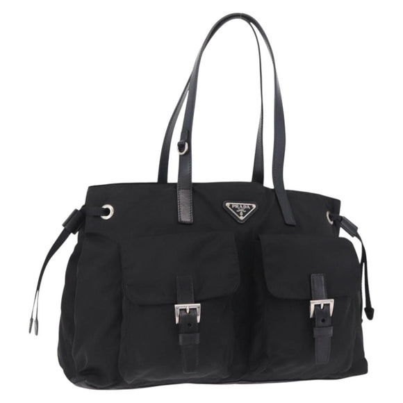 PRADA Tote Bag Nylon Black Silver Auth 206115V