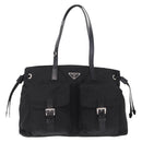 PRADA Tote Bag Nylon Black Silver Auth 206115V-13