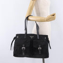 PRADA Tote Bag Nylon Black Silver Auth 206115V-34