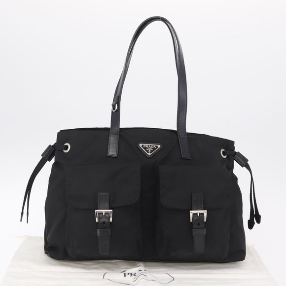 PRADA Tote Bag Nylon Black Silver Auth 206115V