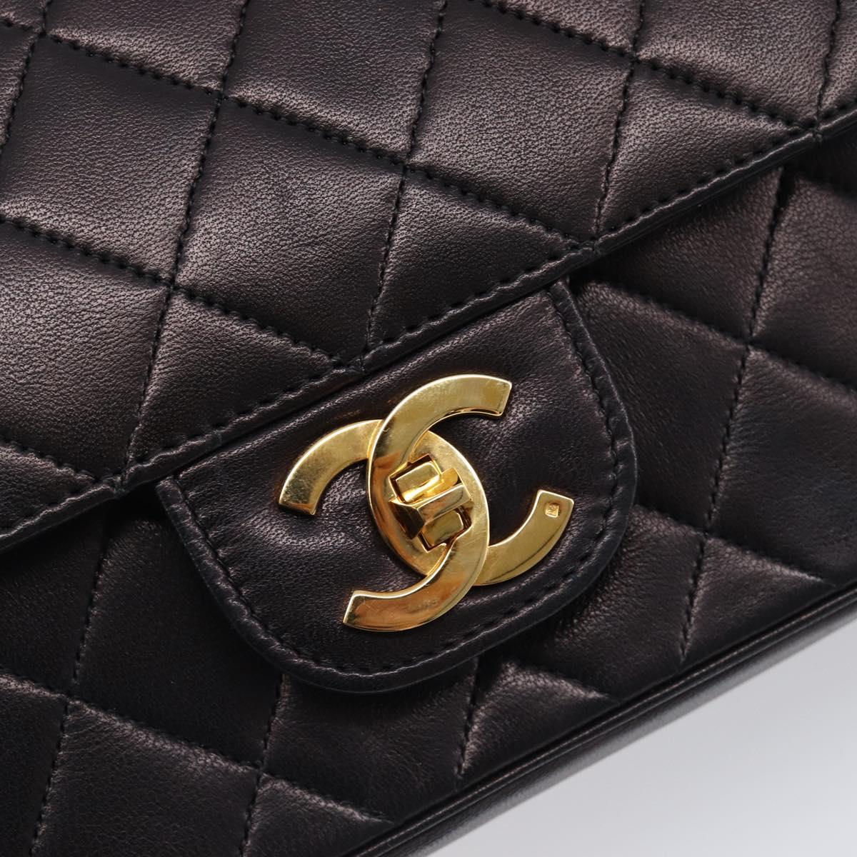 CHANEL Matelasse Chain Shoulder Bag Lamb Skin Vintage Black Gold