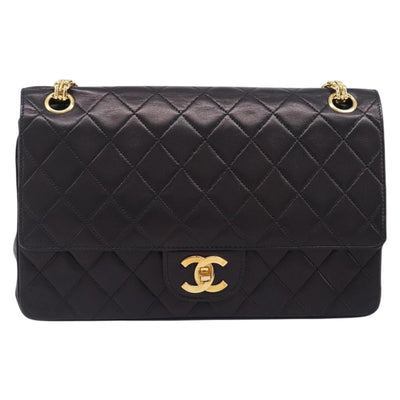 CHANEL Matelasse Chain Shoulder Bag Lamb Skin Vintage Black Gold CC Auth 206116V - 0