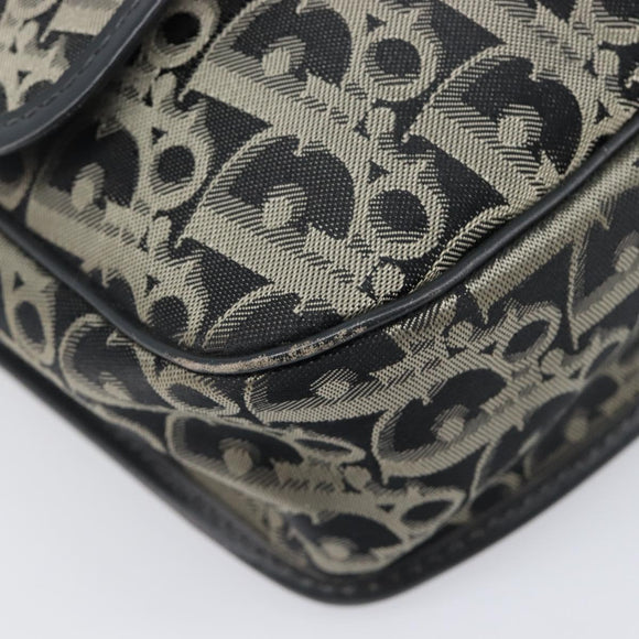 Christian Dior Trotter Canvas Shoulder Bag Black Gold Auth 206120V