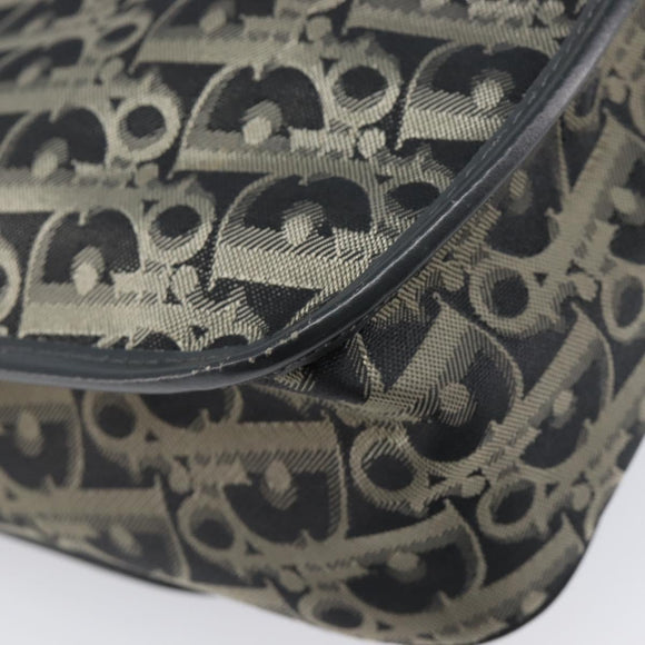 Christian Dior Trotter Canvas Shoulder Bag Black Gold Auth 206120V