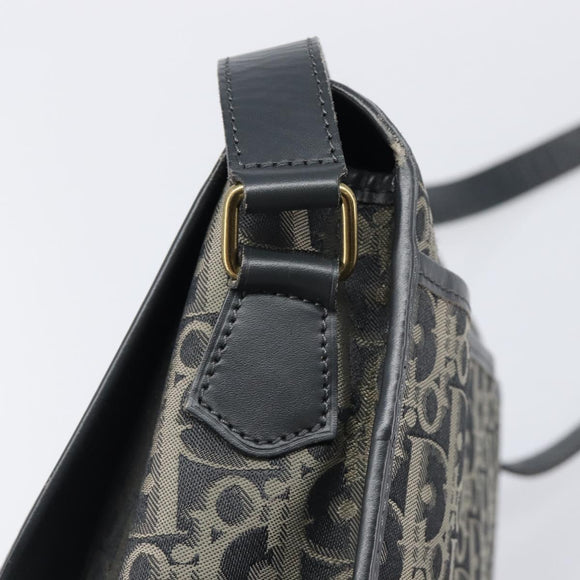 Christian Dior Trotter Canvas Shoulder Bag Black Gold Auth 206120V