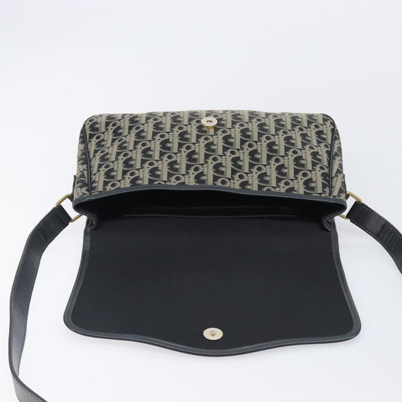 Christian Dior Trotter Canvas Shoulder Bag Black Gold Auth 206120V