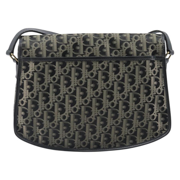 Christian Dior Trotter Canvas Shoulder Bag Black Gold Auth 206120V