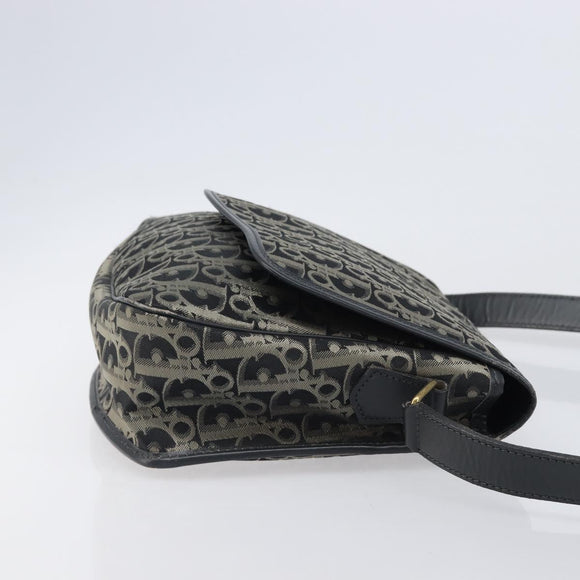 Christian Dior Trotter Canvas Shoulder Bag Black Gold Auth 206120V