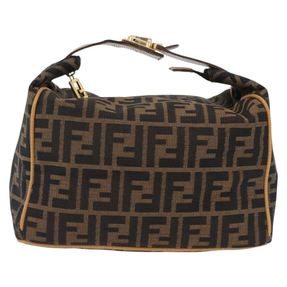 FENDI Zucca Canvas Vanity Hand Bag Black Brown Auth 206127V