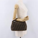 FENDI Zucca Canvas Vanity Hand Bag Black Brown Auth 206127V-29
