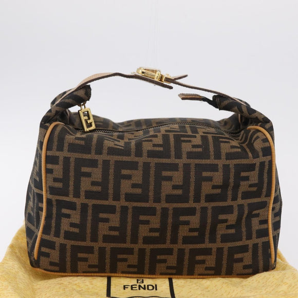 FENDI Zucca Canvas Vanity Hand Bag Black Brown Auth 206127V