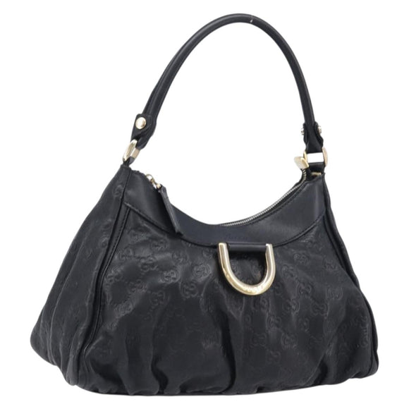 GUCCI GG Canvas Guccissima Abbey Bag Leather Black Gold 190525 Auth 206128V