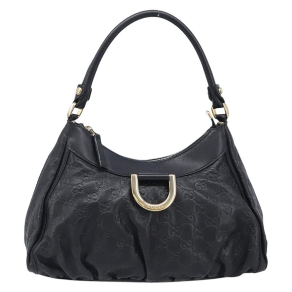 GUCCI GG Canvas Guccissima Abbey Bag Leather Black Gold 190525 Auth 206128V