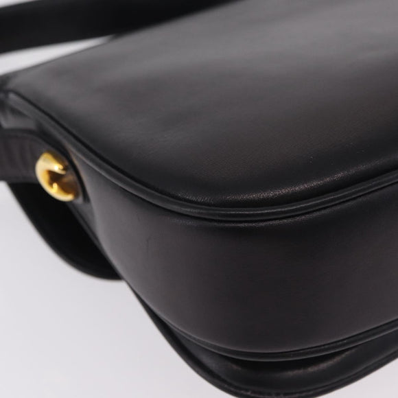 GUCCI Shoulder Bag Leather Black Gold Auth 206133