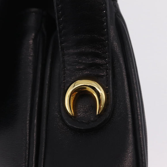 GUCCI Shoulder Bag Leather Black Gold Auth 206133