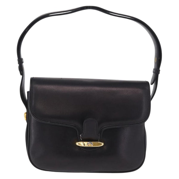 GUCCI Shoulder Bag Leather Black Gold Auth 206133