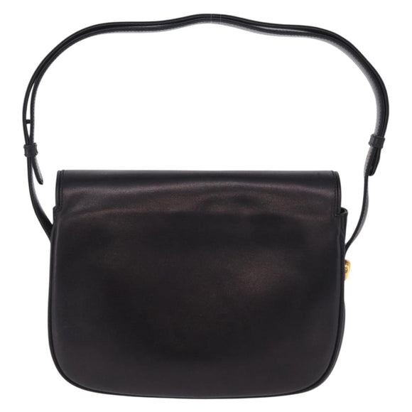 GUCCI Shoulder Bag Leather Black Gold Auth 206133