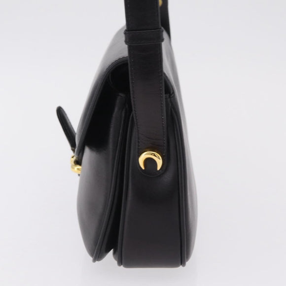 GUCCI Shoulder Bag Leather Black Gold Auth 206133