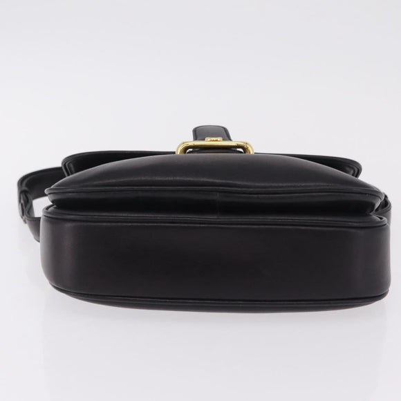 GUCCI Shoulder Bag Leather Black Gold Auth 206133