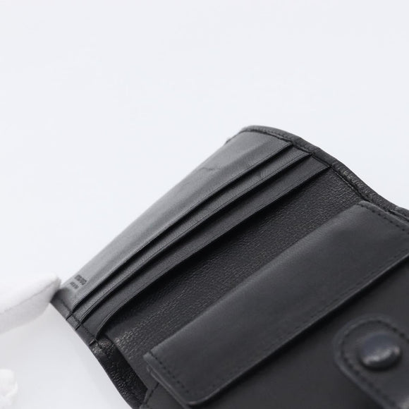 BOTTEGA VENETA INTRECCIATO Compact Wallet Leather Black Auth 206144A