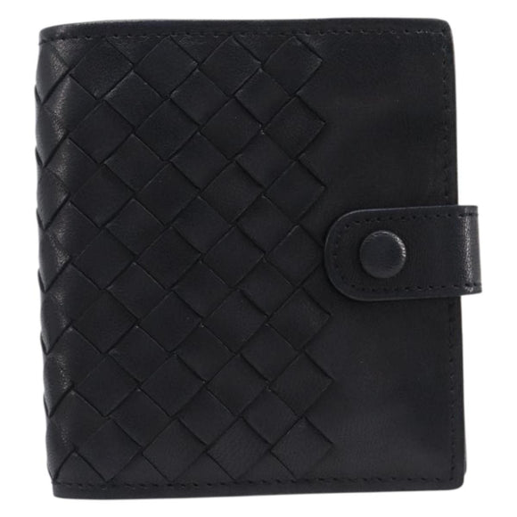BOTTEGA VENETA INTRECCIATO Compact Wallet Leather Black Auth 206144A