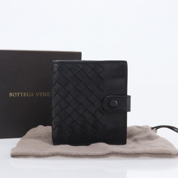 BOTTEGA VENETA INTRECCIATO Compact Wallet Leather Black Auth 206144A